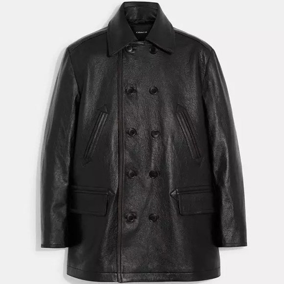 COACH Leather Peacoat Size M (Oversized) - Picture 4 of 15